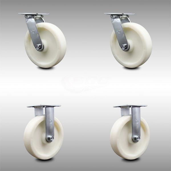 Service Caster 8 Inch Stainless Steel Nylon Caster Set with Roller Bearing 2 Swivel 2 Rigid SCC SCC-SS30S820-NYR-2-R-2 - main
